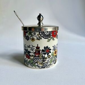 Royal Staffordshire Porcelain & Silver Plate Lidded Jar with Spoon